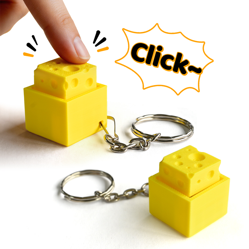 3D Printing Gif - 3D-gedruckter Käse-Schlüsselanhänger mit Tastatur-Taste, Mini-Tastatur-Keycap, Stressabbau-Sensorikspielzeug,