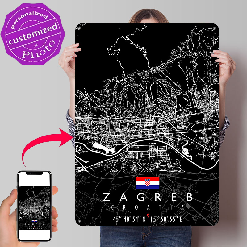 3D Printing Zagreb - ZAGREB KARTE KROATIEN Poster Retro 3D-Gedruckte