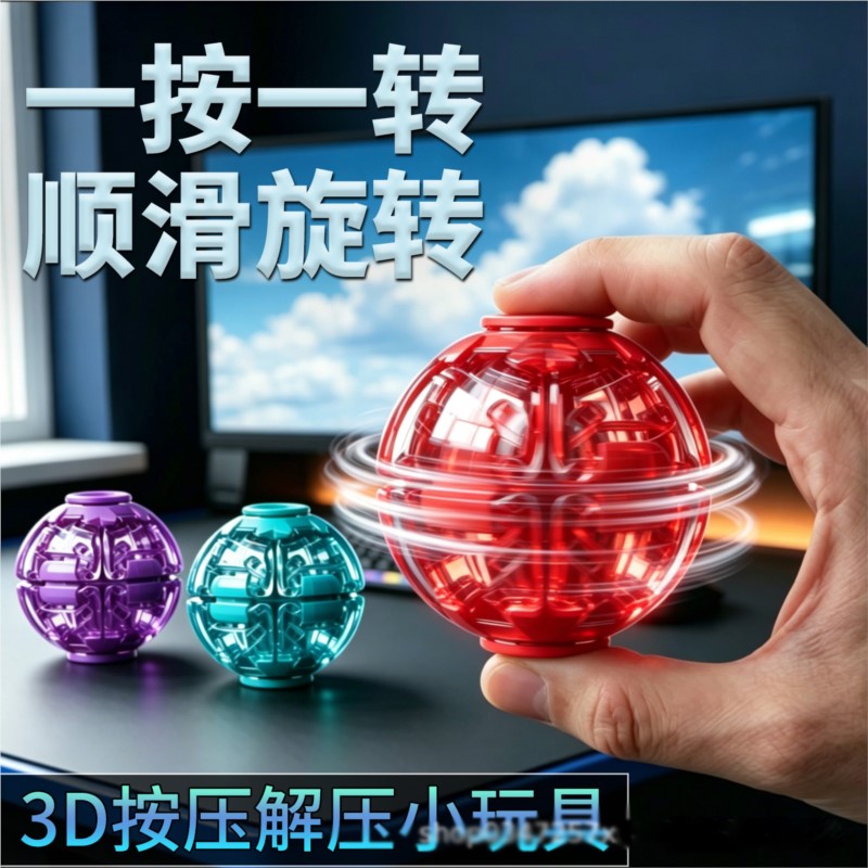 3D Printing Drawing - Stressabbau-Ball, glatt drehender Fidget-Ball, Dual-Gameplay-Modi-Design, 3D-gedruckt,