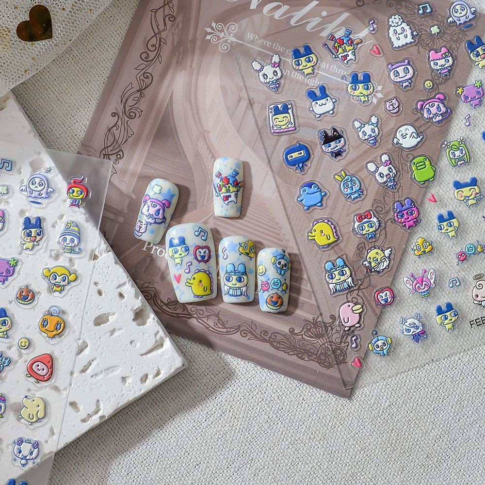 3D Printing Nails - Tamagotchi Cartoon 3D-Reliefaufkleber für Nagelkunst, Charakter-Nagelsticker,