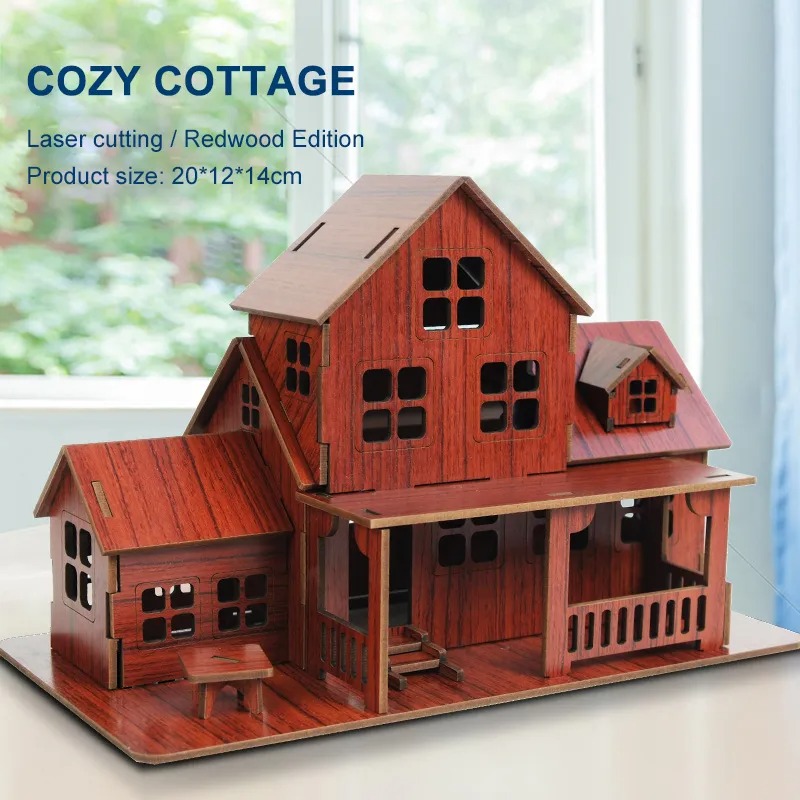 3D Printing Bambu - 3D-Holzpuzzle-Modell: Gemütliches Cottage – DIY mechanisches