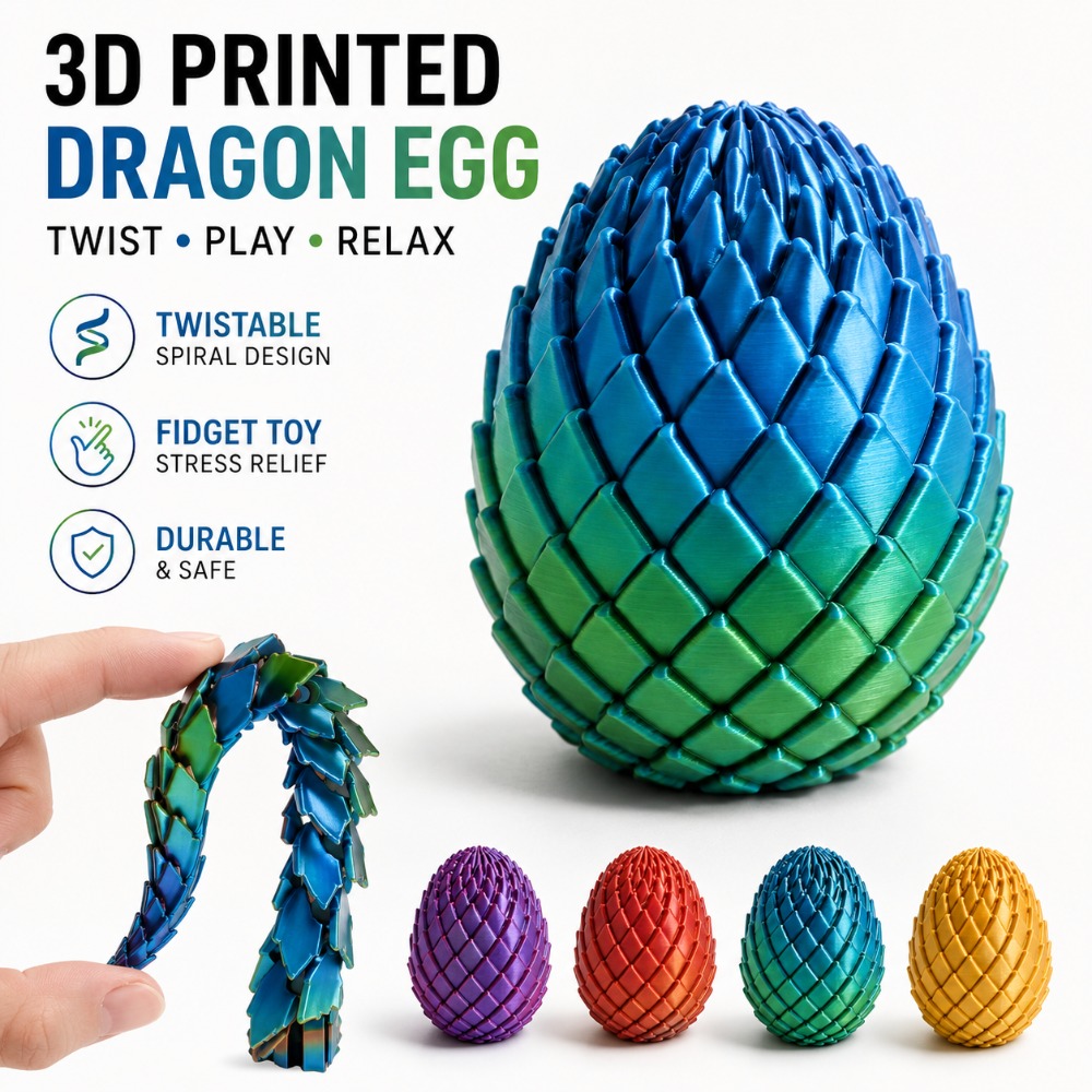 3D Printing Gif - 3D-Gedrucktes 7,5/5,5CM Gedrehtes Drachenei-Spielzeug Spiralförmiges Stressabbau-Sensorikspielzeug